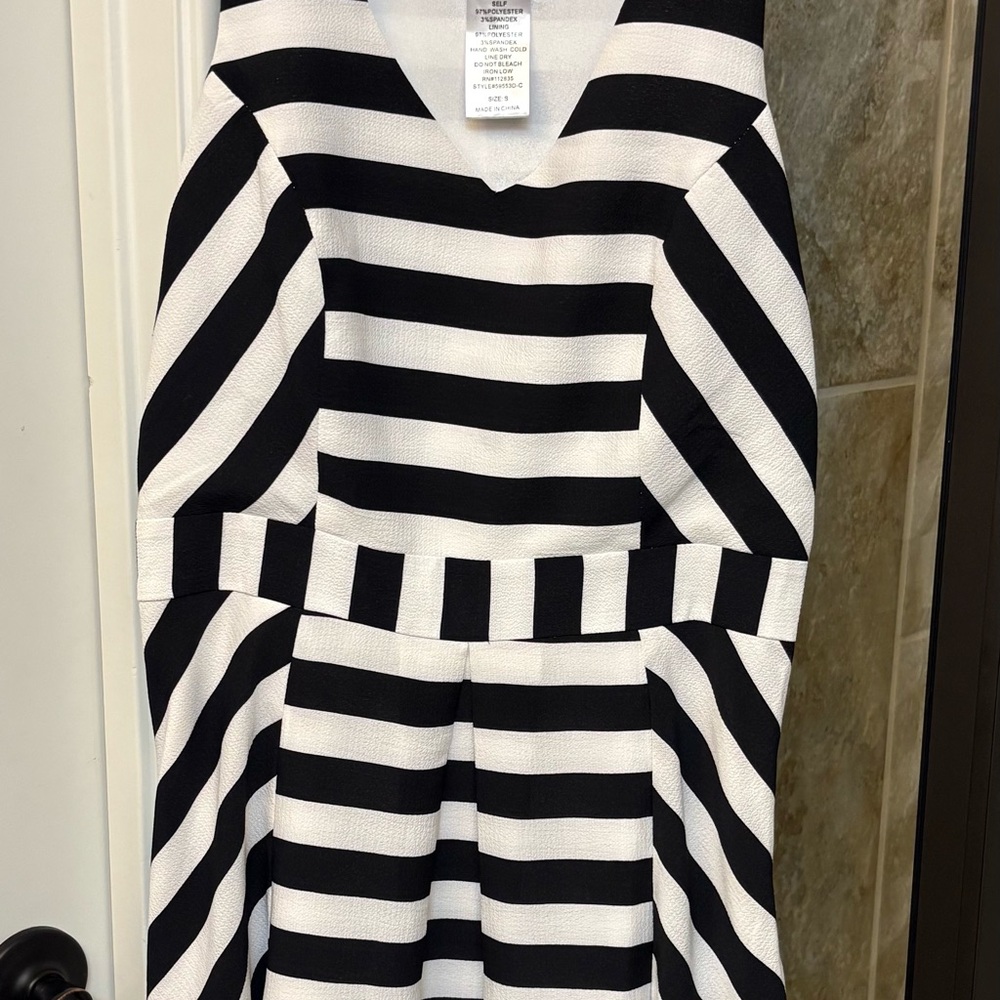 Esley Black and White Striped Midi Dress
